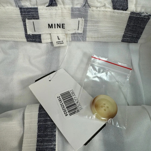 Mine Button Down Tie Mini Skirt Womens Size Large White Blue Stripe NWT - Picture 3 of 9